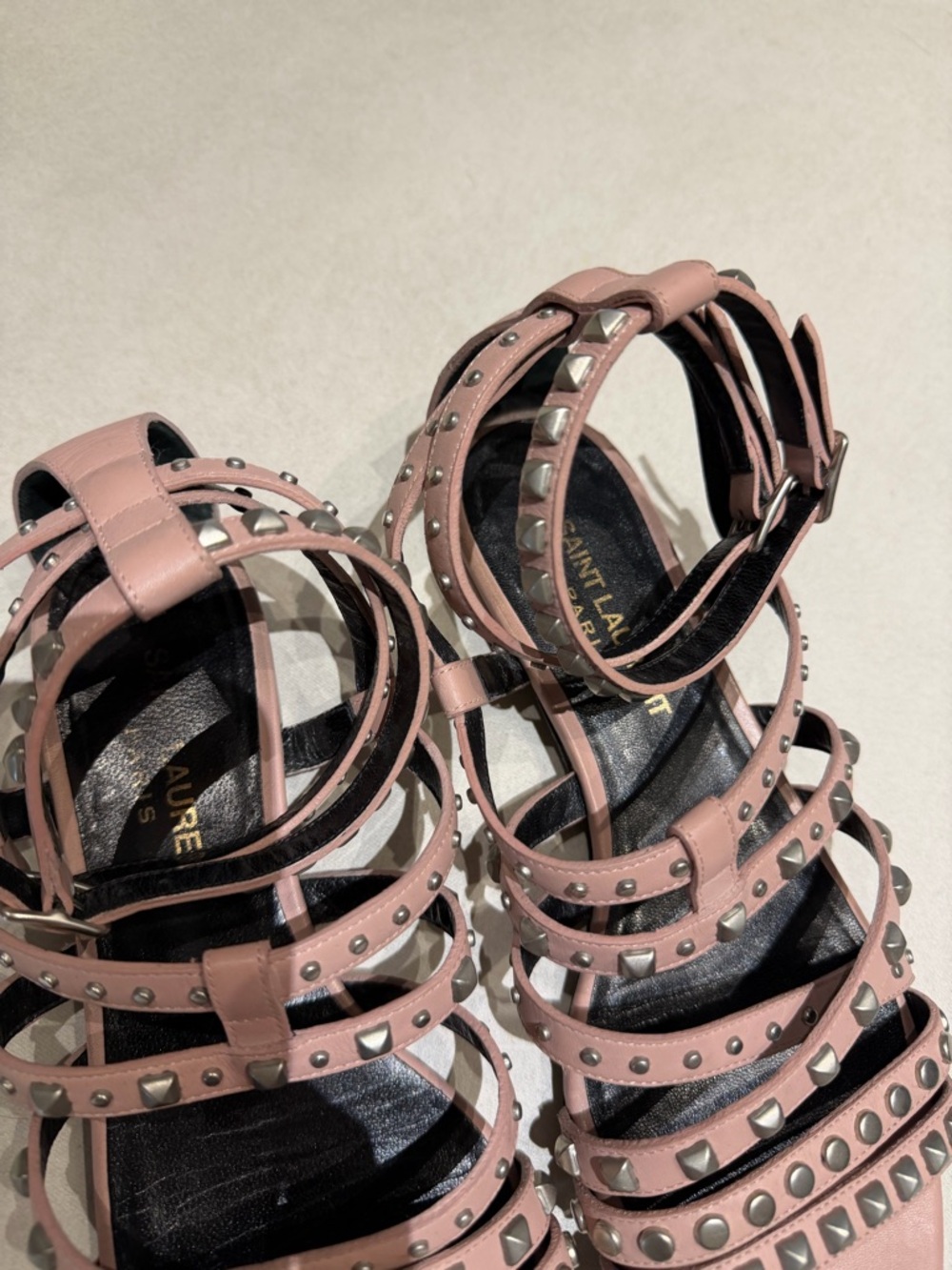 YSL 36 1/2 Studded Strappy Sandals in Blush Pink - Women's Fashion Sandal - Picture 2 of 15
